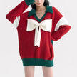 New Style Red Sweet And Cool Cute Bow Knitted Top Women