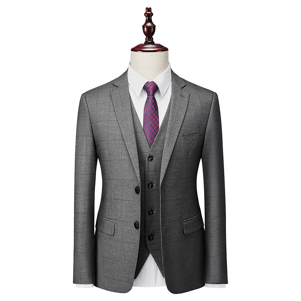 New Men's Business Plaid Casual Suit