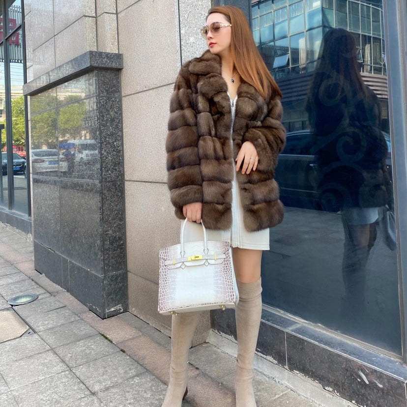 Women's Fur Coat Overcoat Zibeline Starry Coat