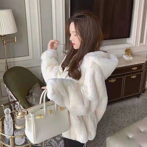 Lamb Plush Hooded Loose Coat Jacket Women