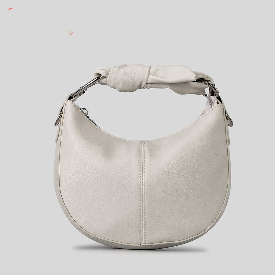 Fashionable Simple Soft Pu Saddle Bag Women's Niche Stitching Knotted Handbag