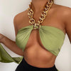 Metal Chain Sexy Wrapped Chest Strap Halterneck Top Women