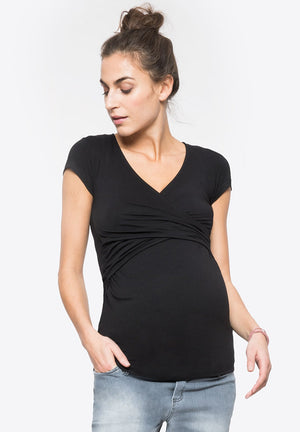 Summer Pregnant Women V-neck Solid Color Cross Nursing Wear Short Sleeve