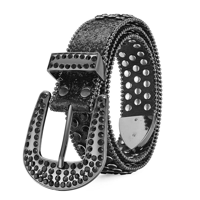 Men Women Alloy Belt Punk Rock Rivet Rhinestone