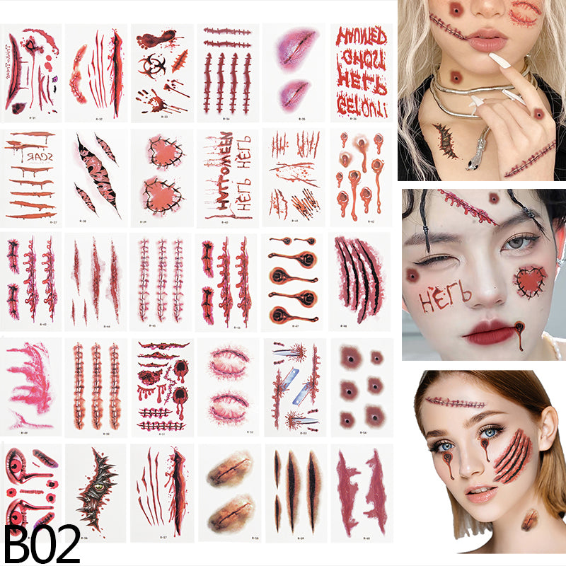 Halloween Scar Pattern Tattoo Stickers Waterproof