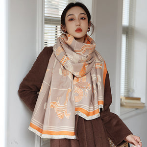 Women Double Sided Retro Carriage Warm Scarf