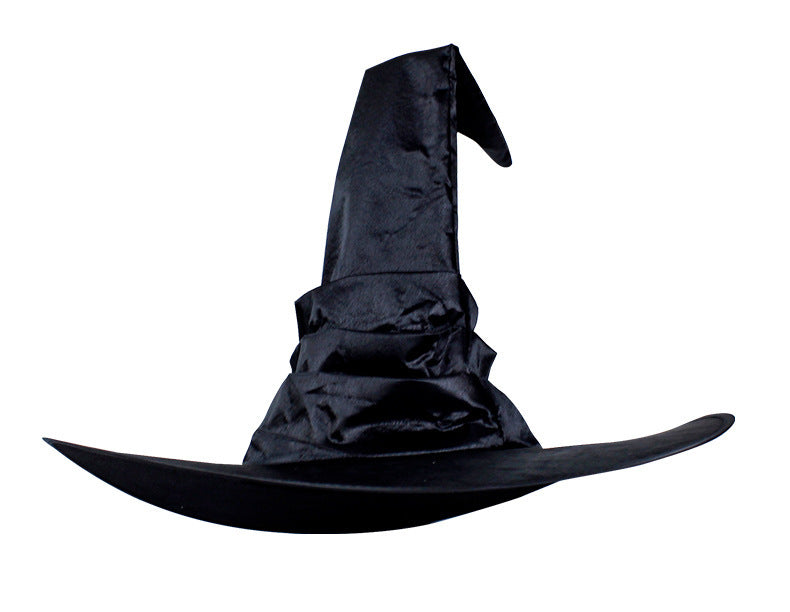 Halloween Pleated Witch Hat Black Ball Wizard Curved Witch Hat