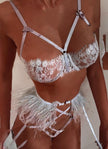 Women's New Sexy Underwear Feather Lace 3-piece Set