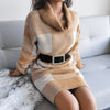 Casual Plaid Turtleneck Sweater Dress Knitting