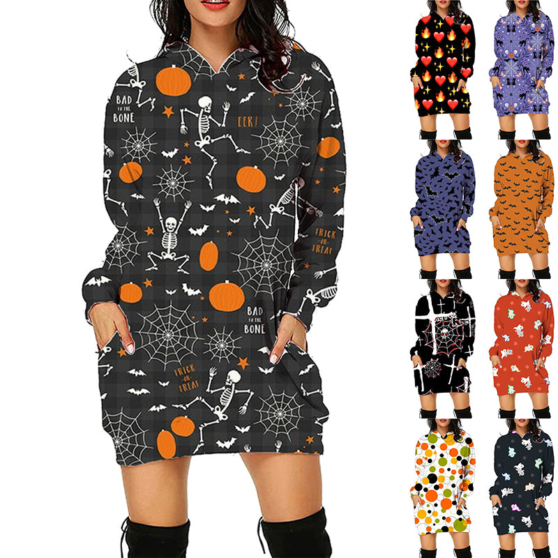 Print Long Hoodie With Pockets Sweater Long Sleeve Clothes Women