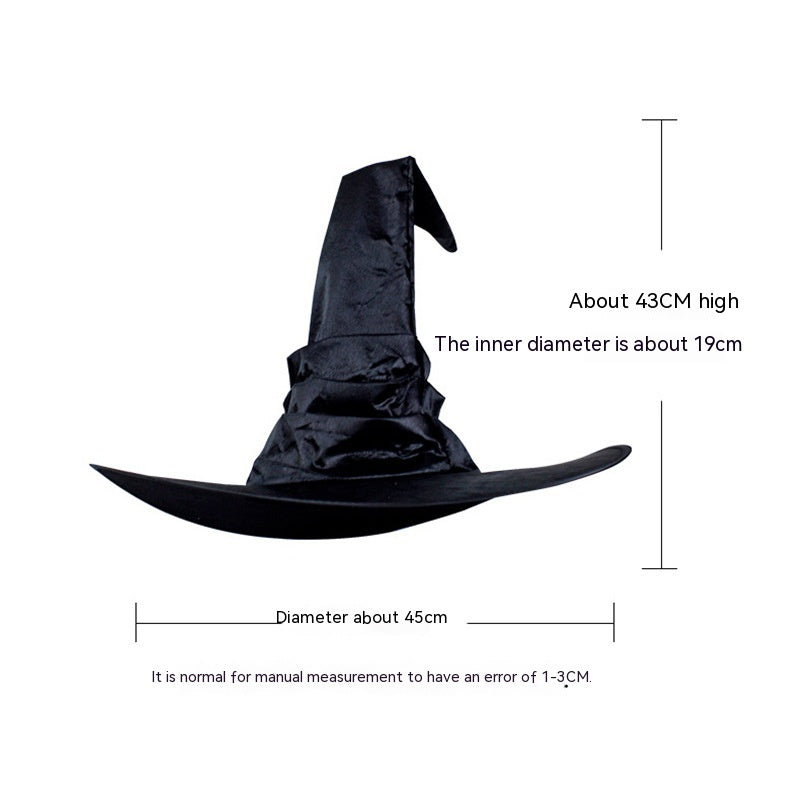 Halloween Pleated Witch Hat Black Ball Wizard Curved Witch Hat