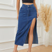 Women's Fashion Irregular Hollow-out Stitching Denim Long Skirts