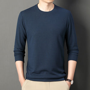 Thin Round Neck Long Sleeve T-shirt Solid Color Men's Top