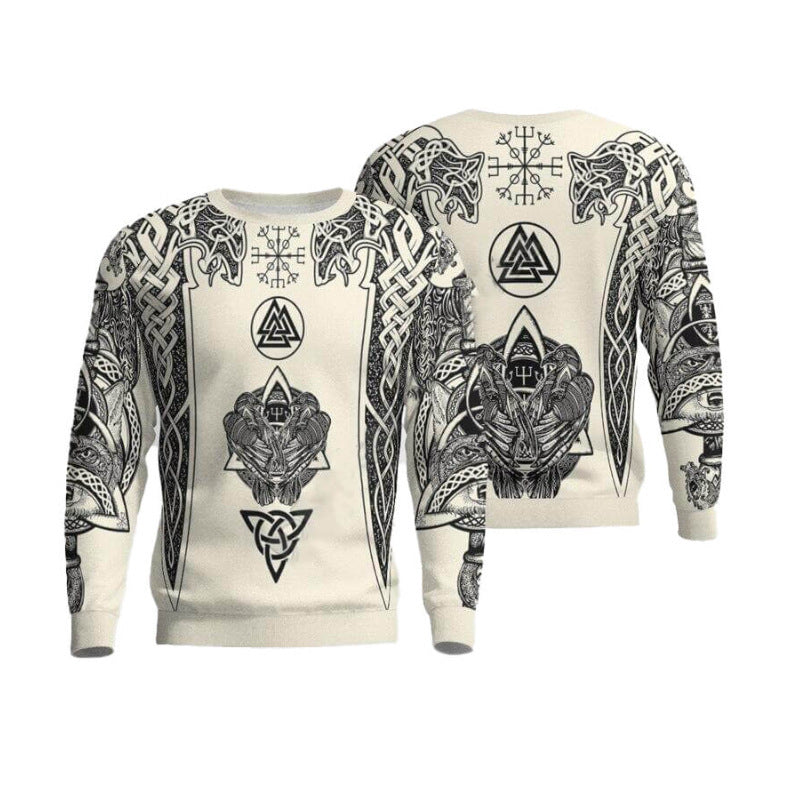 3D Printed Viking Series Pattern Loose Sports And Leisure Pullover Top