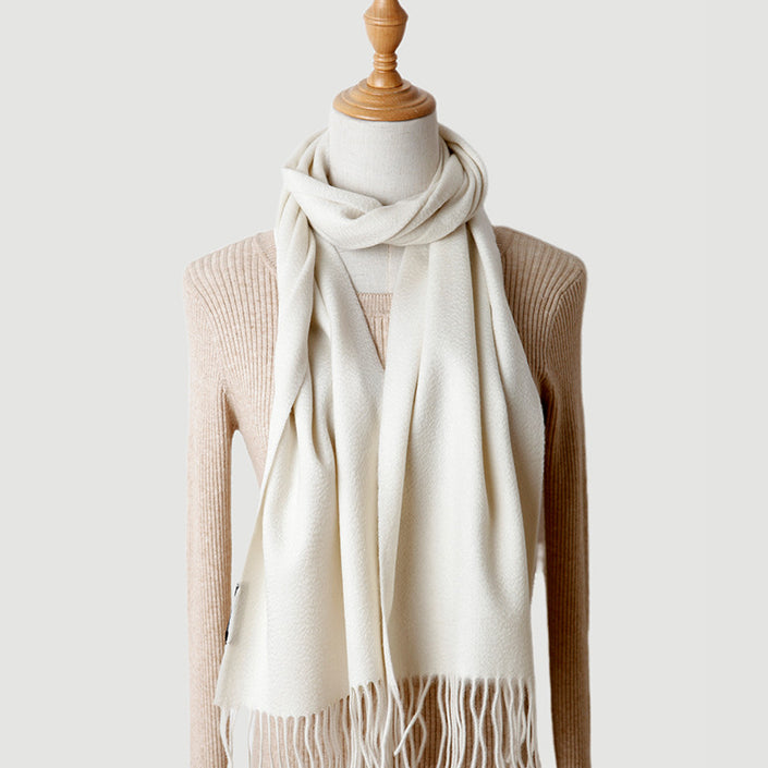 Solid Color Autumn And Winter Tassel Pure Cashmere Scarf For Women