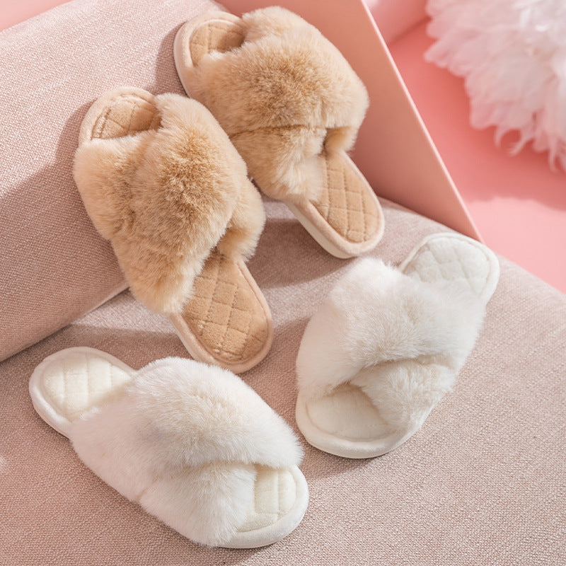 Women Winter Casual Flip Flops Fluffy Shoes Slides Soft Plush Home Indoor Slippers