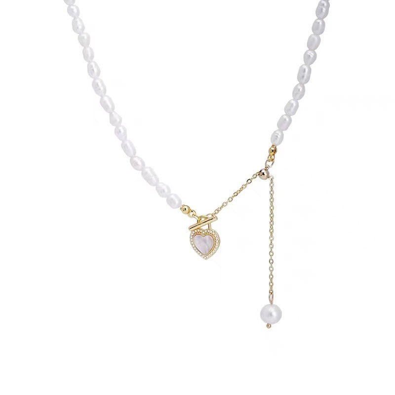 French Gentle Natural Pearl Heart Shell Necklace For Women