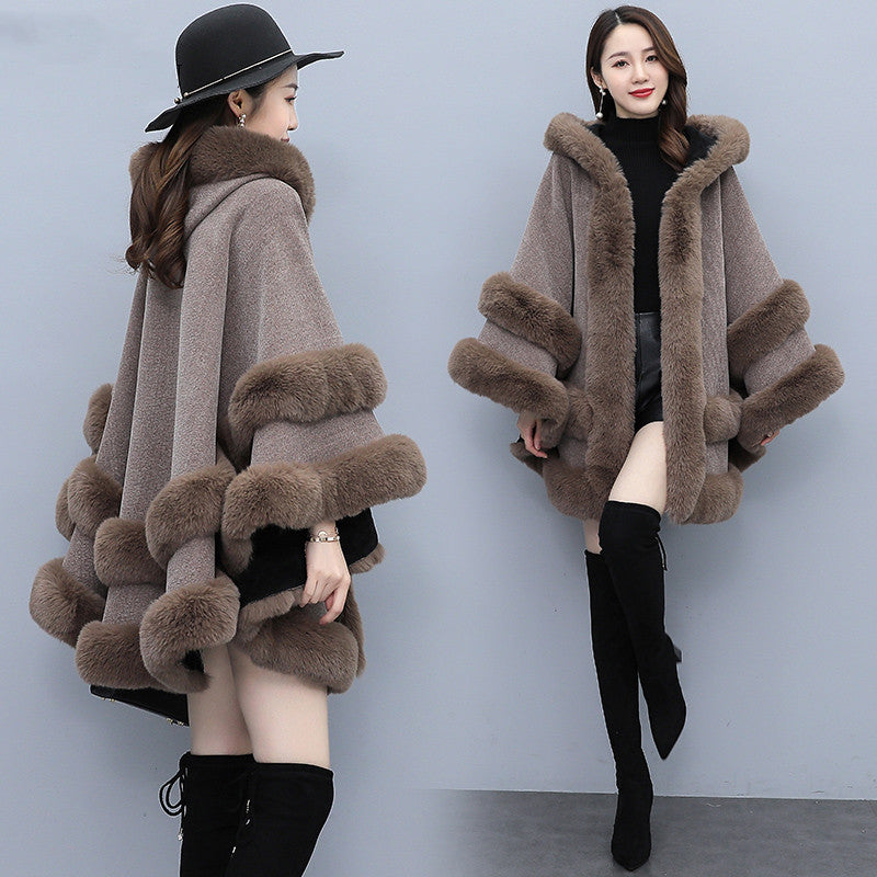 Fashionable Warm Hooded Cape Coat Lady