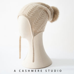 New Cashmere Ear Protection Twisted Thickened Solid Color Wool Knitted Hat