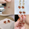 Tassel Red Rhinestone Leaf Earrings