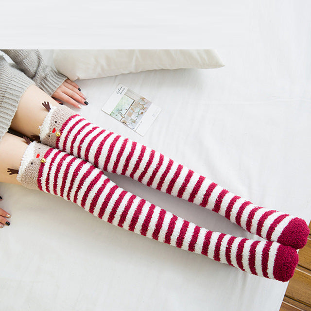 Christmas Long Socks Winter Women Striped Stockings New