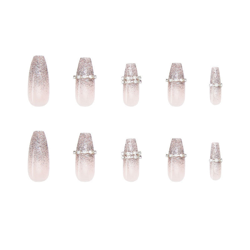 French Sparkling Diamond Wear Fake Nail Set