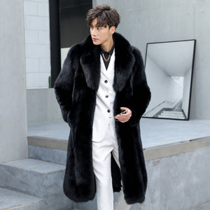 Men's Fur Coat Imitation Fox Hair Long Casual Windbreaker