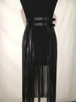 Women's Striped Leather Fringe Belted Leather Skirt