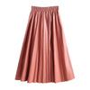 Solid Color Mid-length High Waist PU Leather Pleated Skirt For Women