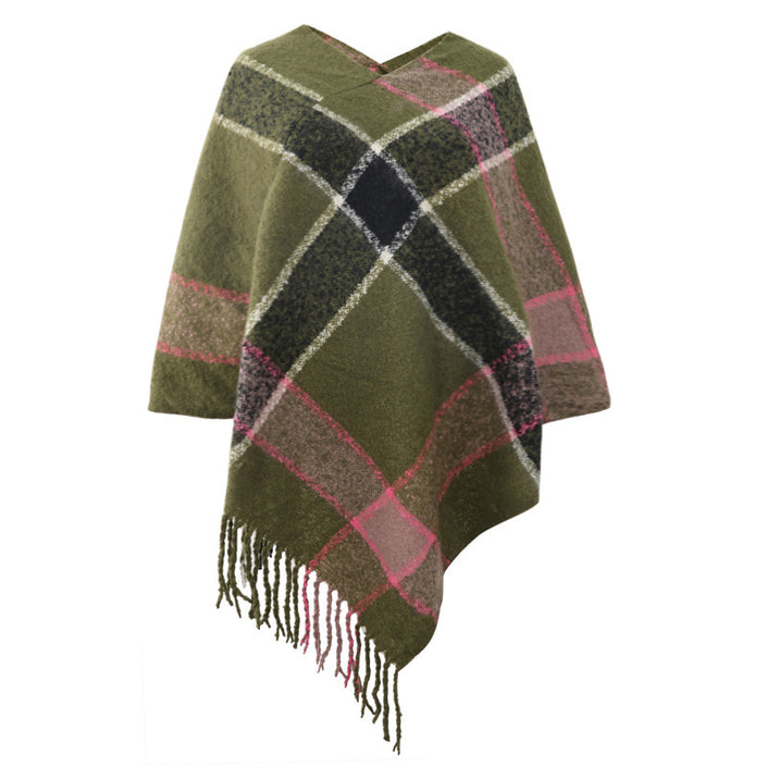 Cashmere Contrast Color Striped Cape Knitted Tassel Scarf