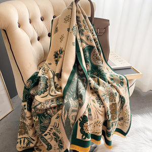 Women Double Sided Retro Carriage Warm Scarf