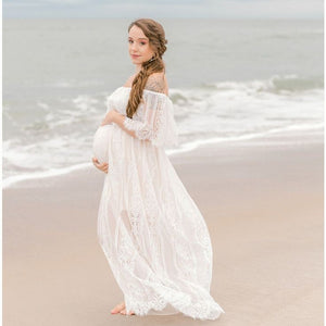 Pregnant Women's Lace Dress Off-the-shoulder Collar