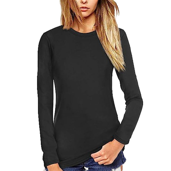 Women's Solid Color Stretch Slim Fit Pullover Round Neck T-shirt