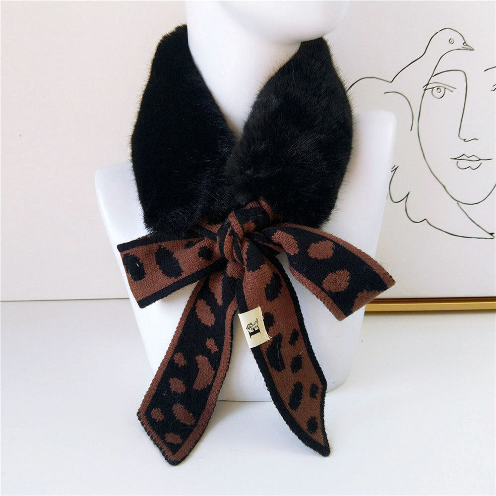 Houndstooth Fur Collar Scarf Women's Korean-style Plush Scarf Winter Warm Thickened Women's Scarf