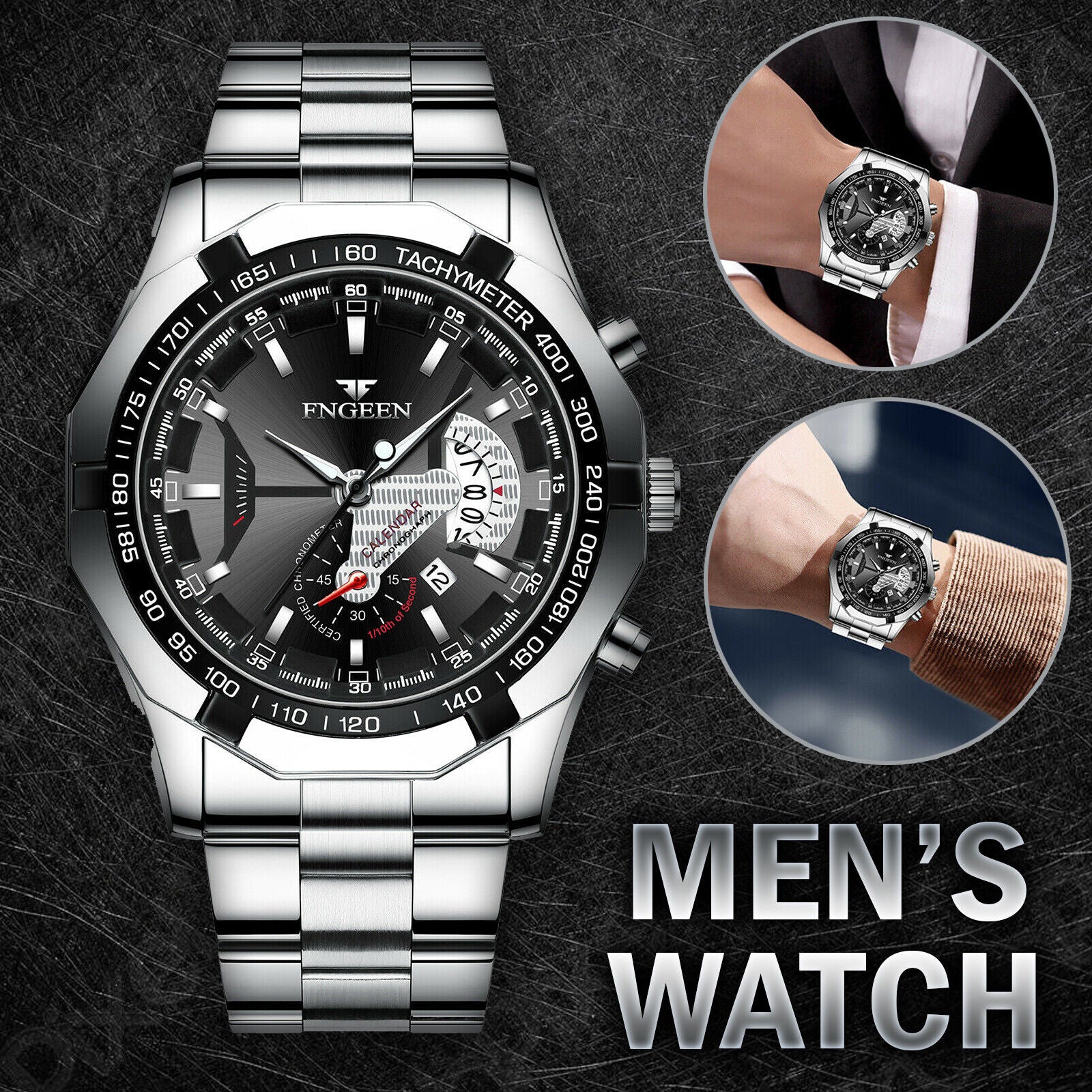 Waterproof Men's Stainless Steel Quartz Analog Wrist Watch Date Business Gift