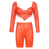 Top PU Leather Shorts Set For Women