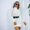 Long Sweater Dress With Button Design Leisure Clinch Long Sleeve Base Sweater Women