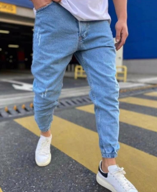 Denim Men's Pants Ripped Trendy Color Slim Fit Denim Ankle Banded Pants Men