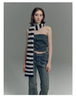 Long Wool Mink Black And White Striped Knitted Wool Scarf