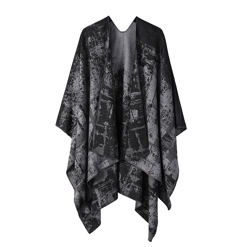 Thickened Cashmere-like Dual-use Geometric Tassel Scarf Cloak