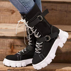 Platform Boots Buckle Lace-up Cowboy Boots Women Shoes