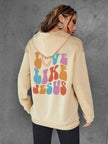 Brushed Hoody Back Letter Printed Kangaroo Pocket Drawstring Printed Hooded Sweater