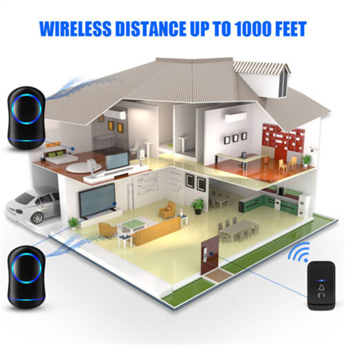 Wireless Door Bells Waterproof 1000ft Long Range Plug In Home Cordless Doorbell