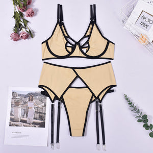 Mesh Panel Contrast Fit Underwear Three Piece Set