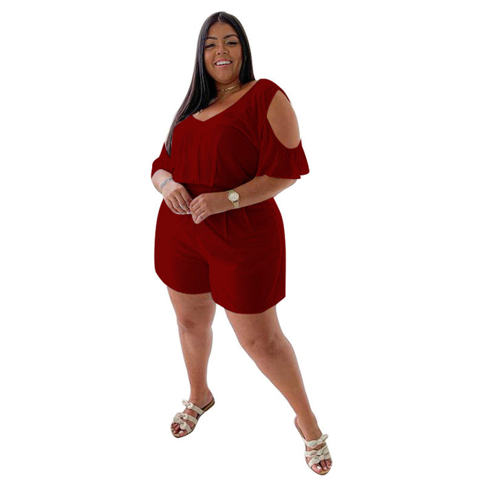Women's Solid Color All-match Casual Loose Large Size Home Jumpsuit