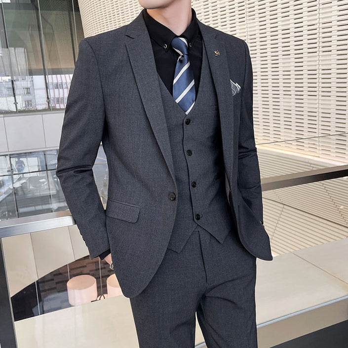 Men's Three-piece Suit Business Suit Solid Color Suit Vest  Trousers