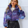 Fashion Bread Coat Women Print Stand Collar Short Coat Winter Jacket