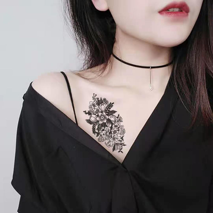 Sketch Flower Tattoo Sticker Black And White Scar Cover Up Rose Temporary Tattoo Sticker Package