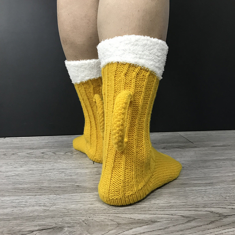 3D Beer Mug Socks Knit Long Tube Socks Cute Unisex Novelty Winter Warm Beer Socks Double Color Block Floor Socks