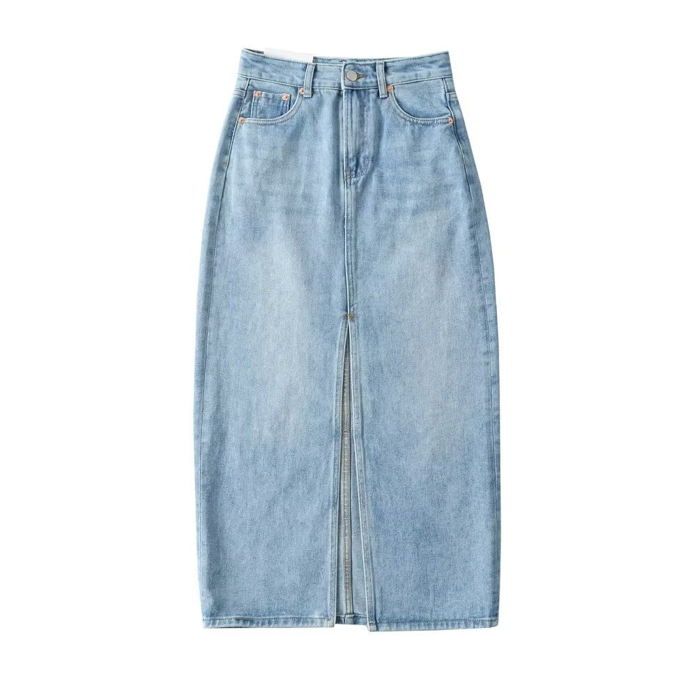 Front Slit Hem Lock Street Denim Skirt